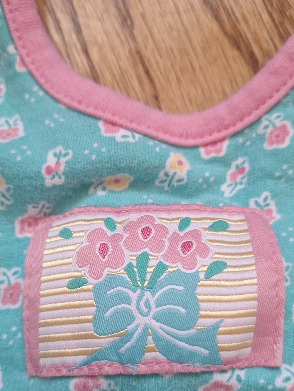 Vintage Gymboree Rainbow Tag Pastel Blue Sleeveless Onesie Infant Pink Flowers - Picture 2 of 7